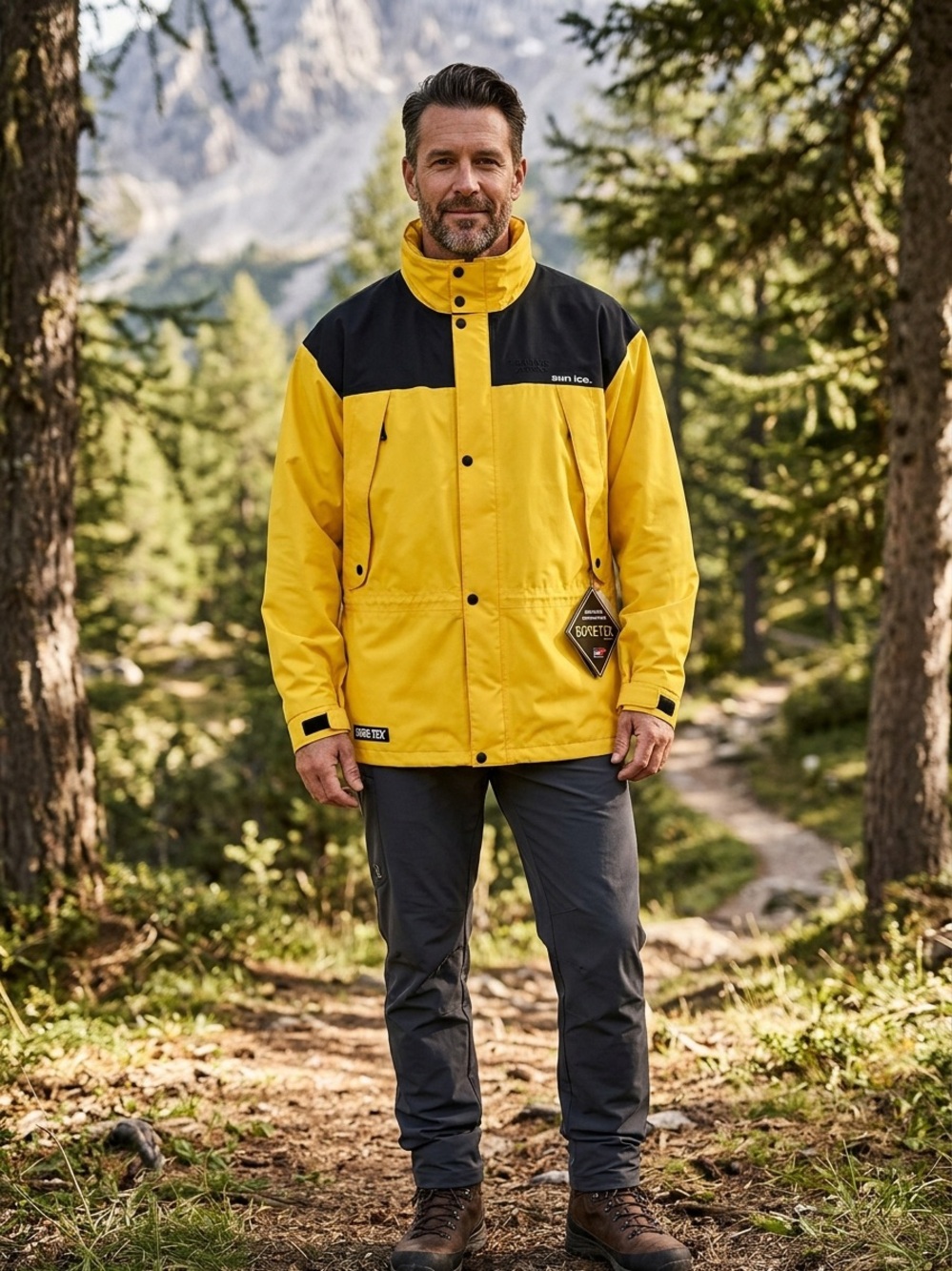 Sunice Men's Yellow and Black Gore-Tex Raincoat